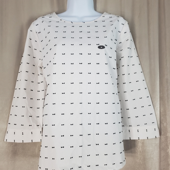 NWT Van Heusen white embroidered bow blouse top Womens Medium - Picture 4 of 6